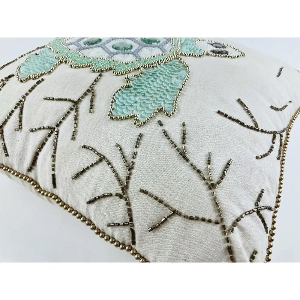 Pier 1 Beaded Sea Turtle Green Pillow with Zipper Mint Sage Beach Ocean Life Rid